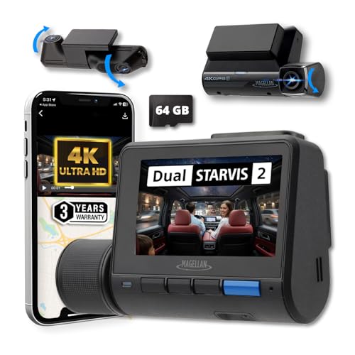 MAGELLAN DR50 3 Channel Dash Cam, 4K+2K Front Cabin Rear, Night Vision, Wide-Angle (170&deg;), STARVIS 2 IMX678, Strong Mount, GPS, Wi-Fi App Control, 24H Parking Mode, Fatigue Alert, 64GB Card Included