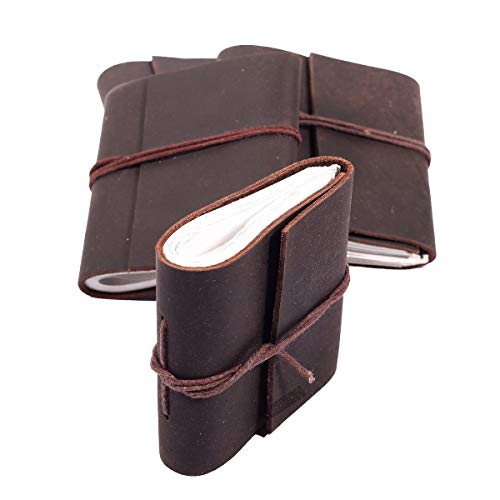 Tuzech Handmade Leather Set of 4 Mini Scrapbook Notebook Diary Blank Unlined Diary For Office||Artist|| Architect||Restaurants Vintage Journal for Men and Women (Dark Brown)