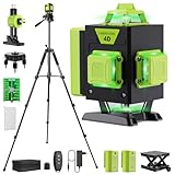 Niveau Laser Chantier Autonivelant 360° x 4, Lazer Niveaux 4D 16 Lignes Laser, Mode Impulsion ExtéRieur, 2 x Batterie, Nivellement Automatique, Support Rotatif, Télécommande(Avec trépied)