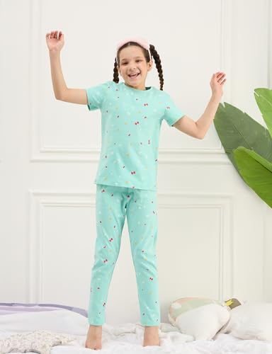 Image of Amazon Brand - Symbol Girls 100% Cotton Night Suit Set |Half Sleeves T-Shirt & Pajama Set | Age 2-14 Years