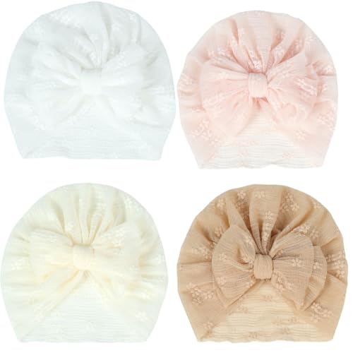 FZBNSRKO 4 Pcs Baby Turban Hats with Bow,Infant Headwraps Baby Hat with Bow Newborn Nursery Hospital Caps Headwraps for Baby Girls Boys Infants Toddlers