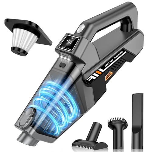 Handheld Vacuum Cordless, 16000PA Strong Suction Hand Held Car Vacuum Cleaner Rechargeable with HD Display & 3 LED Lights, Portable Vacuum Dust Busters Cordless for Car, Home, Pet Hair