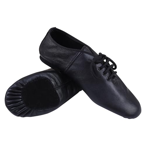 SHADOW DANCE UK - Lace Up Black Jazz Shoes Girls - Unisex Modern Stage Leather Jazz Dance Shoes - Rubber & Suede Split Sole - Ideal for Kids & Adults (3 UK)