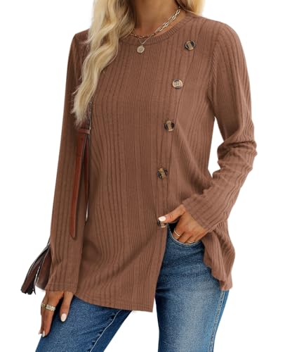 Image of XIEERDUO Long Sleeve Tops for Women Tunics Buttons Front Slit