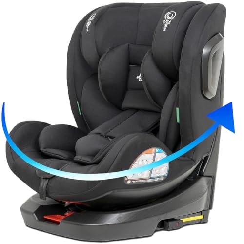 Various - I-Size Silla de Coche con ISOFIX Giratoria 360°,40-150 cm, de 0 a 12 años, Grupo 0/1/2/3,ECE R129,5 Posiciones Reclinadas, Protección Lateral, con Fijación Superior,Color Negro