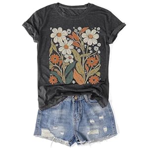Womens Vintage Flowers T-Shirts Cute Floral Graphic Tees Wildflowers Cottagecore Tshirts Summer Casual Short Sleeve Tops