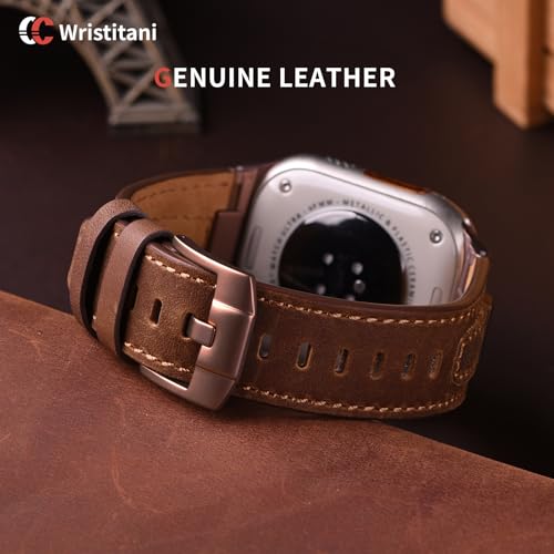 Image of Wristitani Leather Bands Compatible with Apple Watch Band 49mm 46mm 45mm 44mm for Men, Metal Connector & Genuine Leather Straps for iWatch Ultra3 /2 /1 SE3 /2 /1 Series 11 10 9 8 7 6 5 4 [NO Watch and Case]