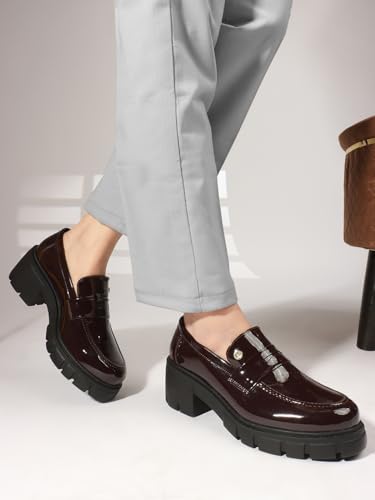 Image of Carlton London Chunky Heel Loafers for Women - Classic Style with Modern Comfort - Perfect for Work & Everyday