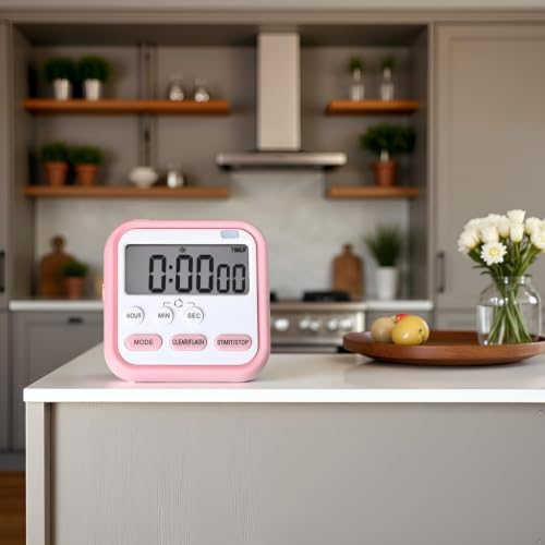 Image of Stopwatch Timer for Study, Kitchen Timer Large LCD Display, 24hr Digital Screen, Magnetic Back, Foldable Stand, Loud Alarm, Hanging Hole, Stopwatch Countdown, Flashing Light, Timer for Sports
