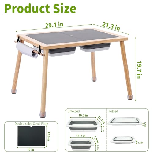 image for Wood City Sensory Table For Toddlers Kids, Wooden Activity Table For P