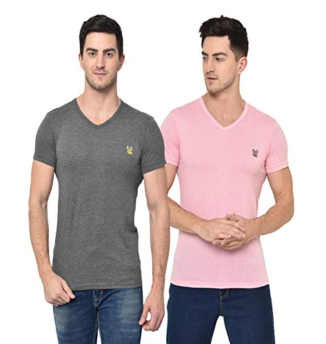 Image of Mack Jonney - Regular Fit Cotton Blended T-Shirts for Men (Pack of 2)-V 0002-P