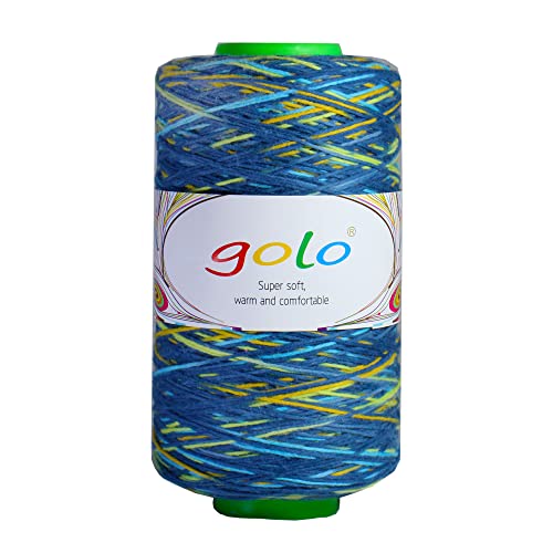 Golo Crochet Yarn Cotton 6/4 Cotton Cone Yarn (Denim Blue-Yellow) #TOP9