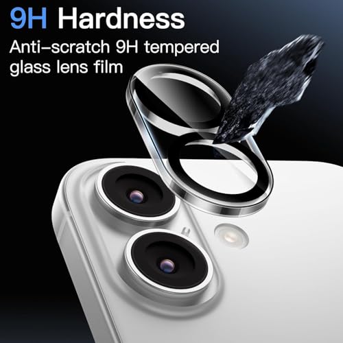 Image of Titanium Camera Lens Protector for iPhone 17 & iPhone 16 & 16 Plus Clear 9H Tempered Glass, Scratch & Drop Resistant Camera Cover HD Clear Anti-Fingerprint Case Friendly Easy Install Camera Protector