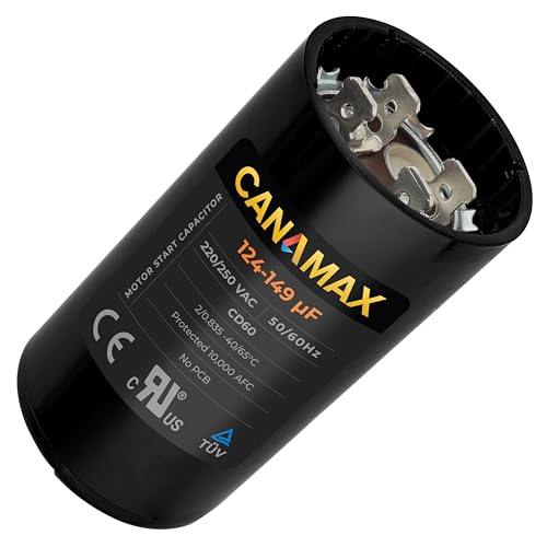 124-149 uf 124/149 MFD 220-250VAC 50/60 Hz AC Electric Round Run Start Capacitor - Universal Fit for AC Motor Run or Fan Start, Cool or Heat Pump Air Conditioner Motor Applications CON-124-110