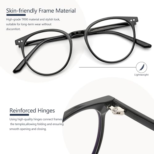 Image of Blue Light Blocking Glasses for Women and Men, Round Frame Computer Gaming Anti Eyestrain & UV Glare RF6213 (Black)