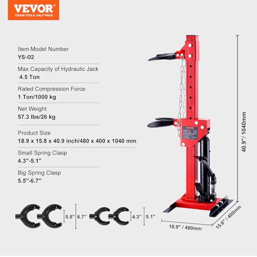 VEVOR Federspanner KFZ 4.5T Hydraulischer Federspanner KFZ Werkzeug 1T Nenndruckkraft Federbeinspanner 11-13cm & 14-17cm Federverschluss Federbein Spanner mit auslaufsicherer Hydraulikpumpe