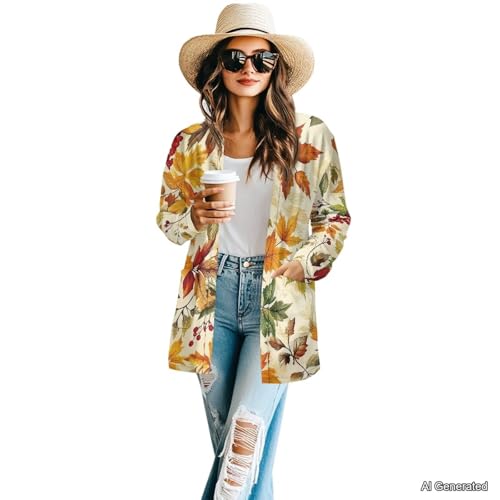 Image of Women's Lightweight Cardigans with Pockets Trendy Long Sleeve Open Front Cardigan Casual Tops Jackets Fall Oufits S-2XL