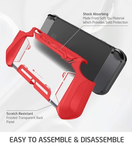 Image of Mumba Dockable Case for Nintendo Switch (2017 Release), [Blade Series] TPU Grip Protective Cover Case Compatible with Nintendo Switch Console and Joy-Con Controller (Red)