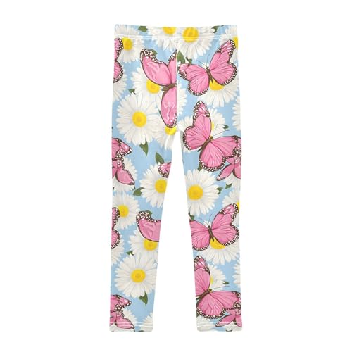 Pink Butterfly Daisy Girls Leggings Ultra Soft Compression Yoga Gym Pants for Kids 4-10T2