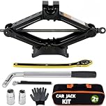 2 Tonne Scissor Jack Kit for Car SUV Universal Tyre Change Tool Set with Ratchet Wrench, Lug Nut Wrench (17/19/21/23mm), Gloves & Bag, Emergency Roadside Recovery Lifting Kit for Vehicle Van