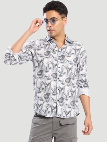 Image of BENE KLEED Men's Abstract Print Cotton Blend Shirt | Spread Collar | Full Sleeves | Tailored Fit |