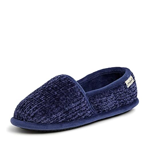 Dearfoams Women's Chenille A-Line Slipper, Peacoat, Large