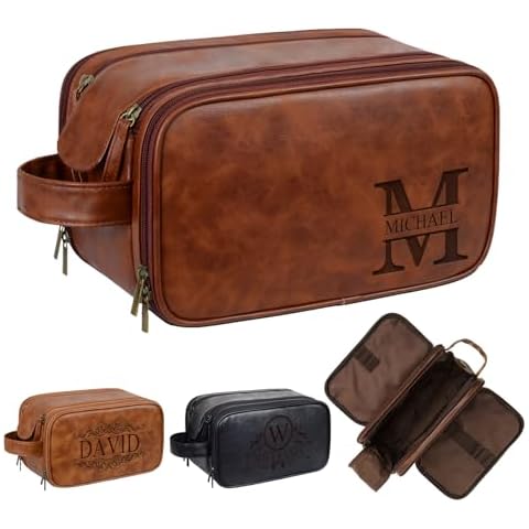 Fasinheaco Personalized Travel Toiletry Bag for Men - Large Shaving Dopp Kit Water-resistant Bathroom Toiletries Organizer,PU Leather Cosmetic Bags,Xmas Mens Gift Cover