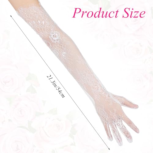 White Mesh Gloves, Soft Lace Gloves Long for Women Elbow Length Bridal and Party Accessory, Suitable for Women with Arm Circumference up to 11 Inches (28cm)3