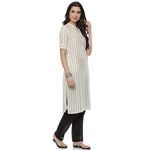 Image of Rangriti Off White Art Silk Straight Kurta for Women