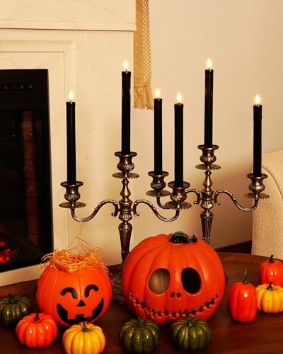 Image of Homemory Black Flameless Taper Candles Flickering, NO Remote, 9.6 Inches Battery Operated, 6 Pcs Realistic Electric LED Candlesticks Made of Plastic for Halloween Party Home Decor