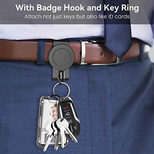 Talonite 2 Pack Heavy Duty Retractable Keychain With Belt Clip And Badge Hook, 25”Steel Retractable Cord, 7.0 Oz, 360° Heavy Duty Retractable Key Ring Stealth Keychain Extender #TOP3