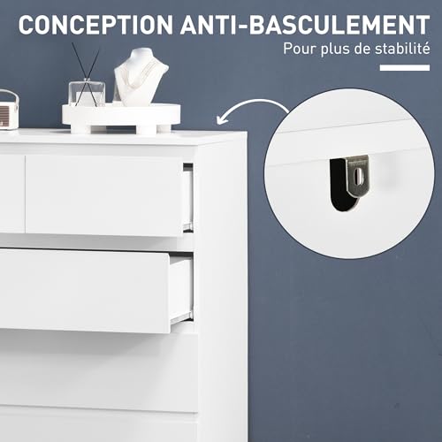 Commode 6 tiroirs blanche 80x39x115 anti-basculement HOMCOM