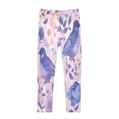 Toddler Girls Leggings Printed Yoga Pants Leggings Pink and Blue Pastel Colors Bird for Kids