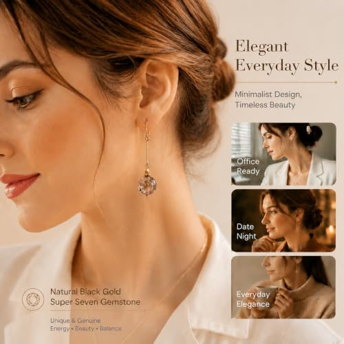 Black Gold Super Seven Earrings for Women Crystal Dangle Drop Jewelry Gift - image 4