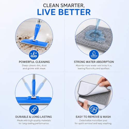 Image of Spray Mop for Home Cleaning Floor with Washable Microfiber Pad - with Refillable Bottle for Wooden Floor, Hardwood, Marble, Laminate, Ceramic Tiles, and for Dust Cleaning