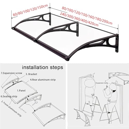 Auvent de porte en polycarbonate et aluminium extensible pour terrasse - 7