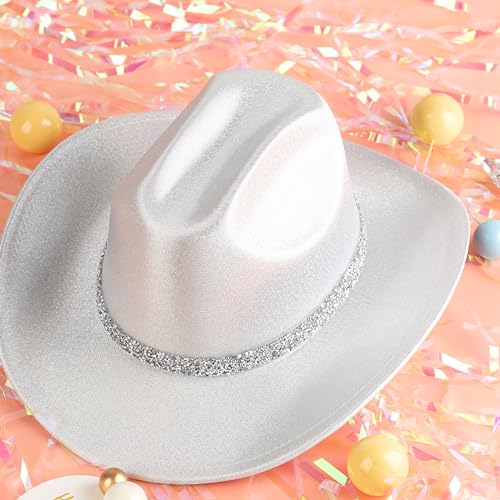 Image of Cowboy Hat for Women Bling Diamond Party Disco Cowgirl Hat | Shimmery Finish, Adjustable Strap Inside, Western Birthday Party, Music Festival and Concerts, Cowboy Costumes Accessories