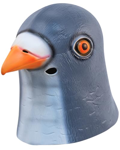 shayulajiao Pigeon Mask - Funny Realistic Blue Grey Full Head Latex Animal Bird Costume | Halloween, UK Carnival, Cosplay & Zoo Parties (Breathable, Faux Feather Texture, One Size)