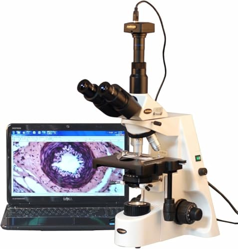 Image of AmScope T690C-PL-10M Digital Trinocular Compound Microscope, 40X-2500X Magnification, WH10x and WH25x Super-Widefield Eyepieces, Infinity Plan Achromatic Objectives, Brightfield, Kohler Condenser, Double-Layer Mechanical Stage, Includes 10MP Camera with Reduction Lens and Software