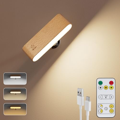 Electight Lampada da Parete Interno in Legno, LED Magnetica Applique da Parete, Ruotare di 360°, Portatile Ricaricabile Lampada da Parete per Camera da Letto, Comodino, Guardaroba, Corridoio, Bagno