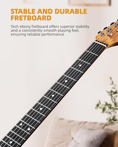 Image of LEKATO Beginner Electric Guitar Kit 39 Inch Full Size Solid Body Guitar SSS for Starter Roasted Maple Neck Stainless Steel Frets, 5w Plug-in Amp, Bag, Tuner, Capo, Strap, Picks, String, Cable - Blue