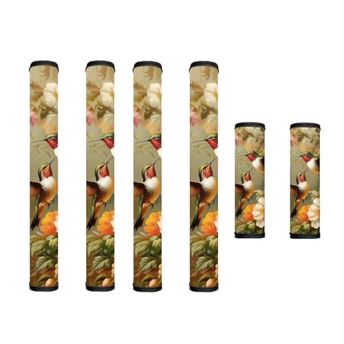 Image of Refrigerator Microwave Door Handle Covers Set of 6 Washable Kitchen Appliance Decor Handles Decorative Microwave Dishwasher Door Cloth Protector, Hummingbird Vintage Floral