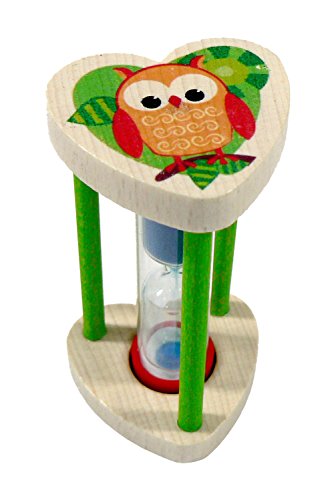 Hess Holzspielzeug 14582 - Horloge brosse à dents en bois, série hibou, pour les enfants, fait à la main, sablier avec du sable coloré, pour une...