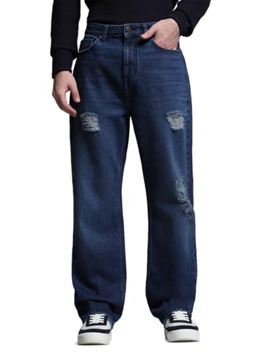Image of Jack & Jones Men's Loose Fit Low-Rise Mildly Distressed Jeans