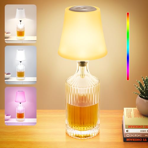 LED Akku Flaschenlampe IP54 Flaschenlampe Aufsatz LED 7 Modi Stufenlos Dimmbare Licht 5200mAh Dimmbar Flaschenlicht Touch Control Tischlampe Kabellos für Partys Restaurants Schlafzimmer (Weiß)