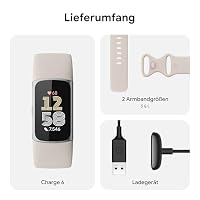 Fitbit Google Charge 6 Aktivitätstracker enthält eine 3 monatige Google Health Premium Mitgliedschaft, 7 Tage Akkulaufzeit, Google Wallet und Maps, Porcelain/Aluminum in Silber – Ansicht 9