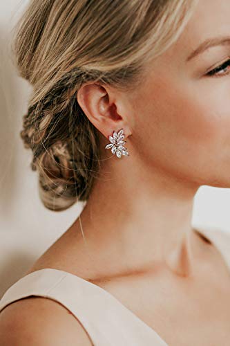 SWEETV Bridal Wedding Earrings for Brides Bridesmaid, Marquise Cubic Zirconia Rhinestone Cluster Earrings for Women, Prom4