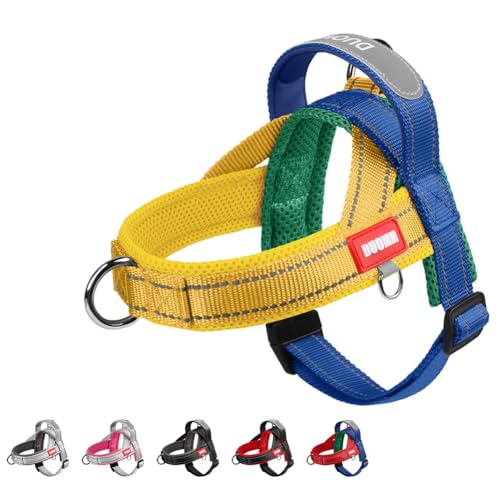 Yellow Lightweight Dog Harness Freedom No-Pull No Slip Escape Proof Dog Harness with Padded Handle Front and Back Clip for Small Medium Sized Dogs, Large