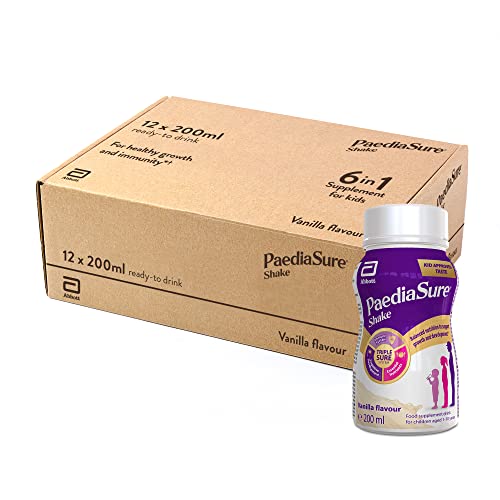 PaediaSure-Shake-Ready-To-Drink-Bottles-12-x-200ml-Vanilla-Flavour-Supplement-for-Kids-with-26-Vitamins-Minerals-Vitamin-D-Iron-Protein-Supports-Kids-Healthy-Growth-Immunity