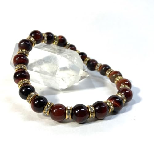 レッドタイガーアイ パワーストーン ブレスレット 8mm 天 然石 (ゴールド) メンズ・レディース 男性・女性 数珠 虎目石 金運